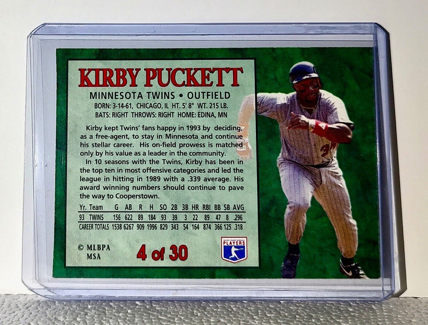 Kirby Puckett 1994 Post Collection MLB #4 Baseball Card Minnesota Twins