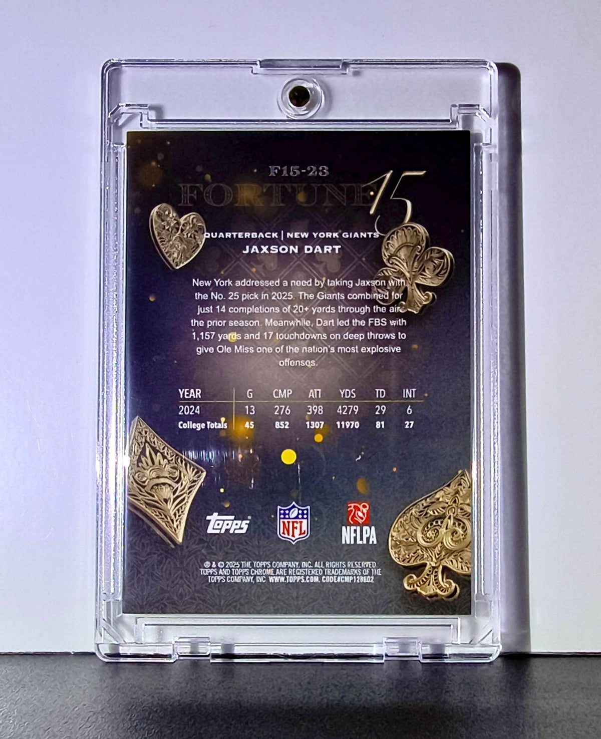Jaxson Dart Rookie 2025 NFL Topps Chrome #F15-23 Fortune 15 Football Card
