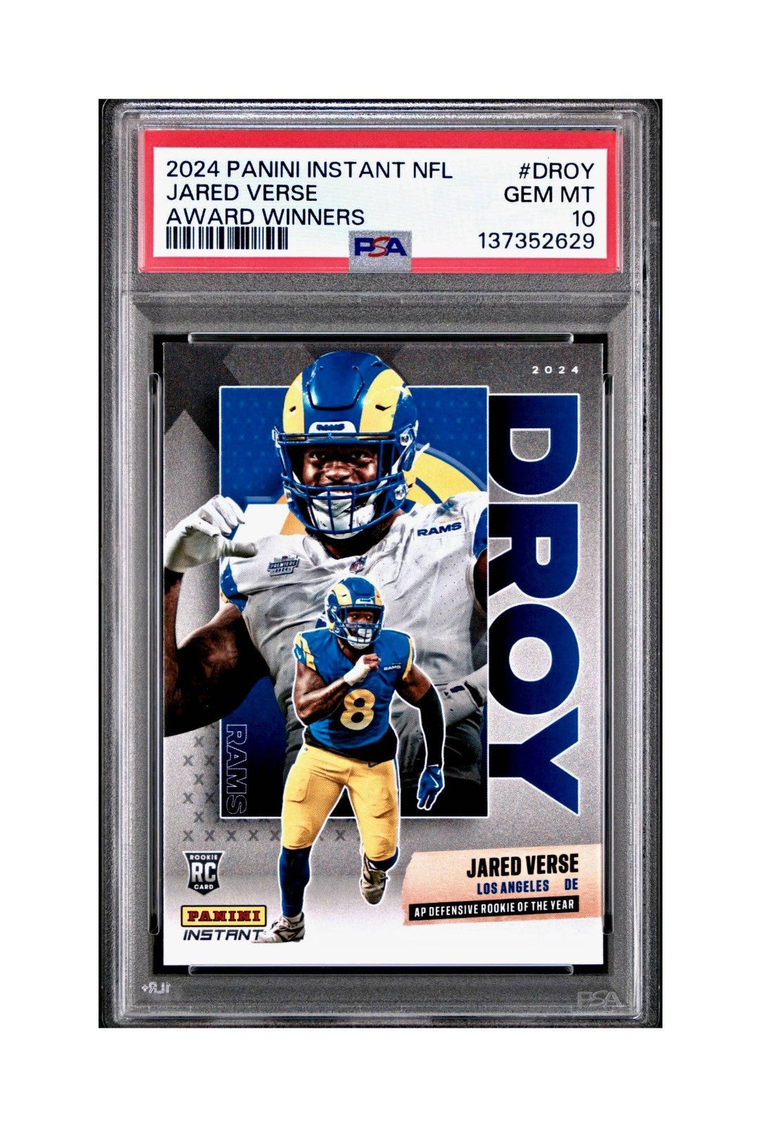 Jared Verse 2024 Panini NFL AP Defensive Rookie of the Year Rams PSA 10 Gem Mint