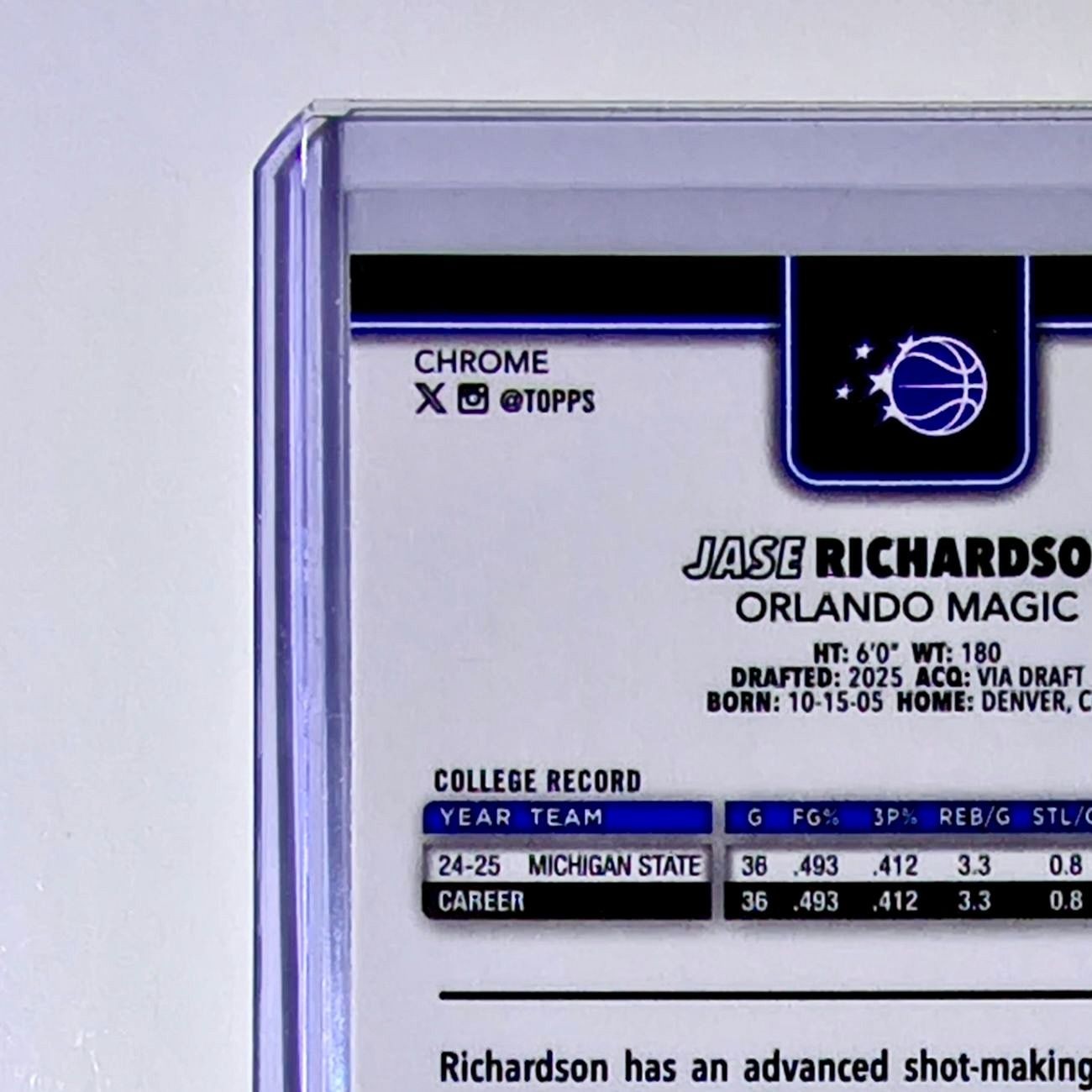 Jase Richardson Rookie 2025-26 NBA Topps Chrome Update #175 Card Orlando Magic