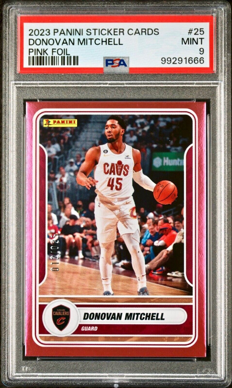 Donovan Mitchell 2023 Panini Stickers NBA #25 Red Foil 012/025 Card PSA 9 Mint