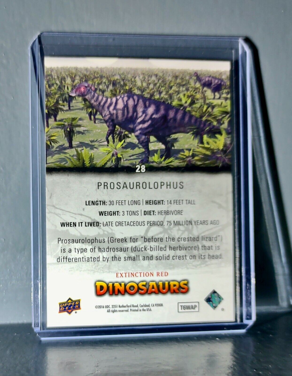 2015 Upper Deck Dinosaurs Prosaurolophus Extinction Red Parallel #28 Card