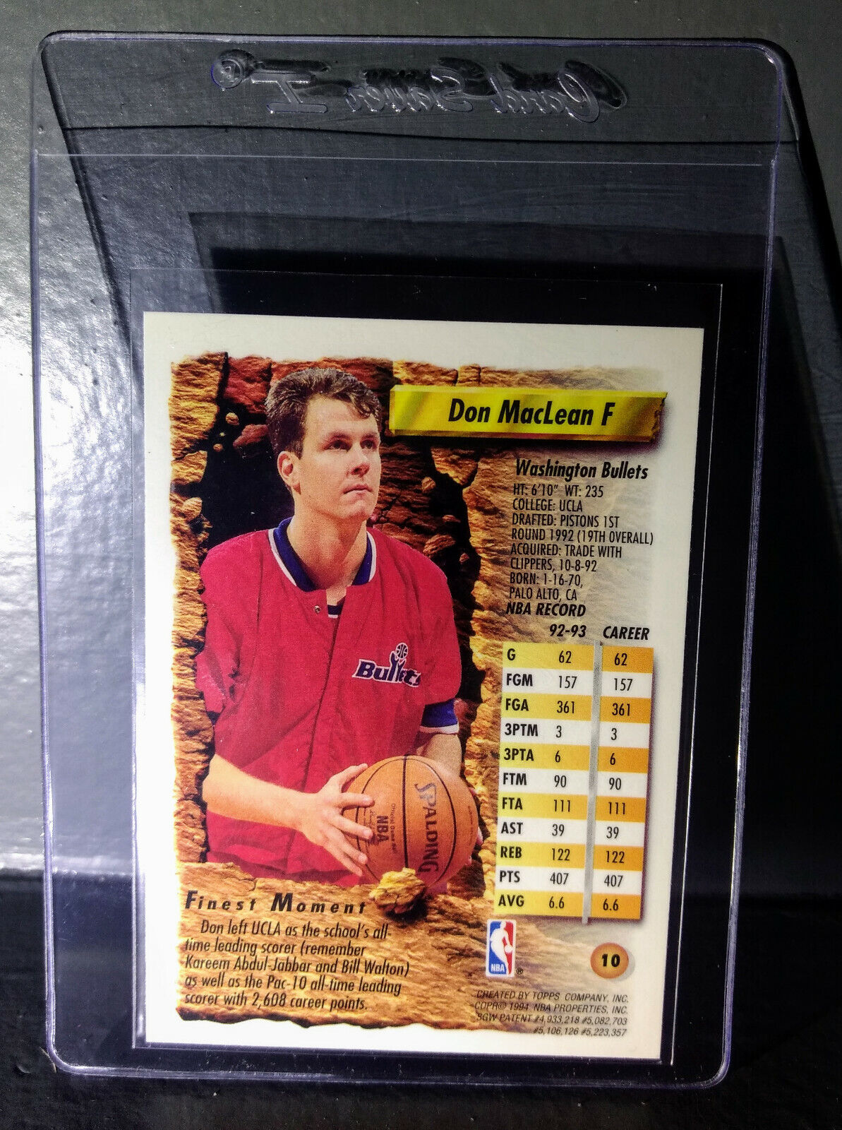 1993-94 Topps Finest Don MacLean #10 Basketball Card