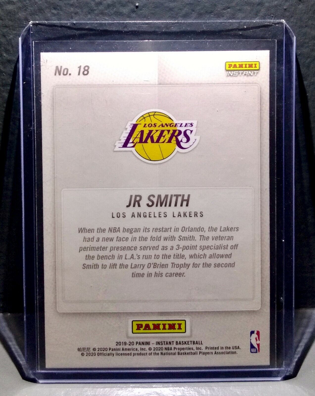 JR Smith 2020 Panini LA Lakers NBA Champions #18 Basketball Card