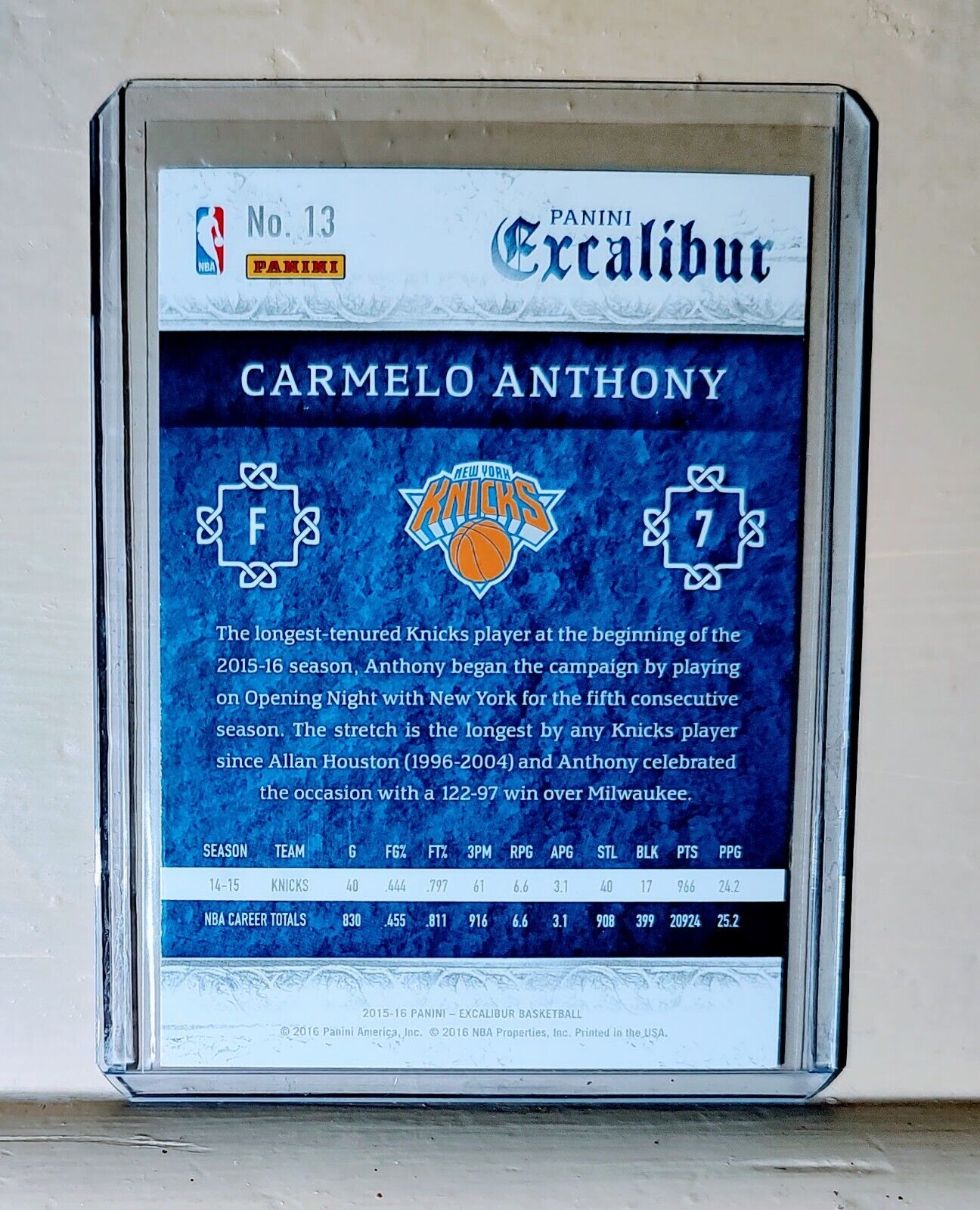 Carmelo Anthony 2015-16 Panini Excalibur Basketball NBA #13 Card