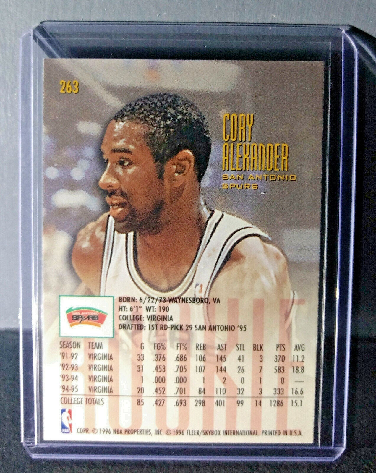 1995-96 Cory Alexander #263 Fleer Ultra Rookie Basketball Card