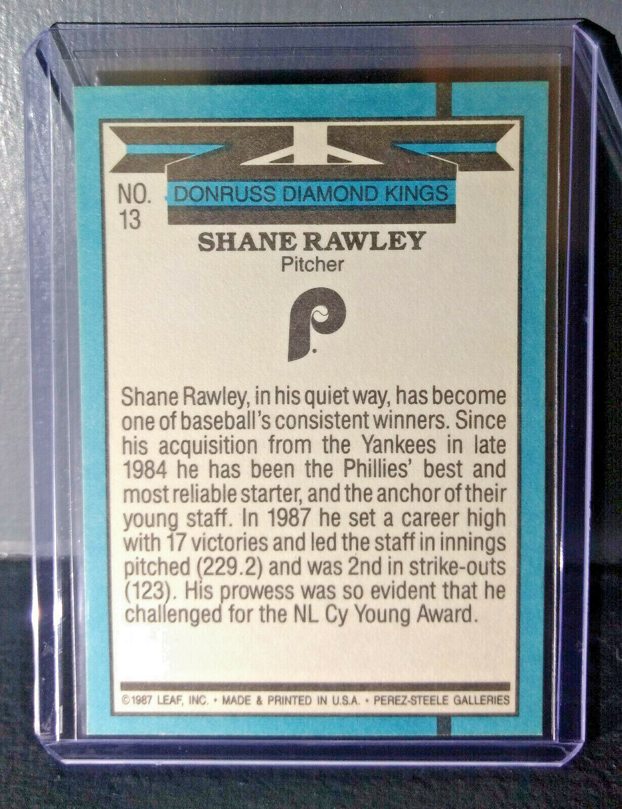 1988 Shane Rawley Donruss Diamond Kings #13 Baseball Card