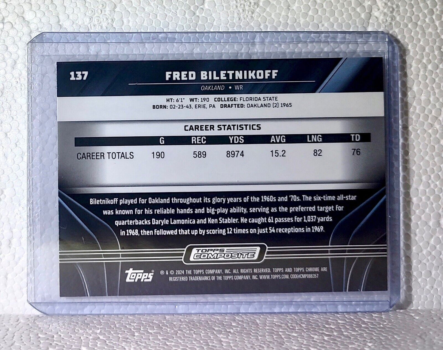 2023 Fred Biletnikoff Topps Chrome Black NFL #137 Football Card Oakland Raiders