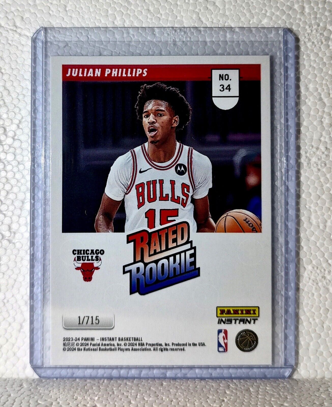 Julian Phillips 2023-24 Panini NBA #34 Rated Rookie Retro Card Bulls 1/715