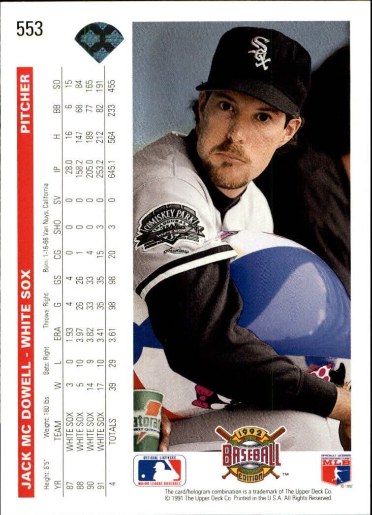 Jack McDowell 1992 Upper Deck MLB #553 Baseball Card Chicago White Sox