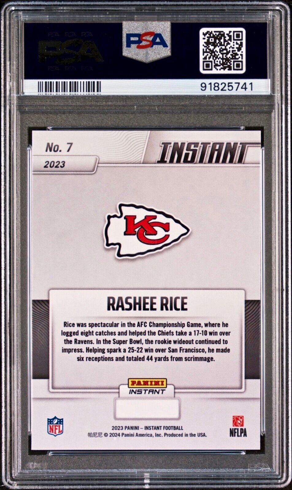 Rashee Rice 2023 Panini NFL Superbowl Champions #7 Card PSA 9 Mint