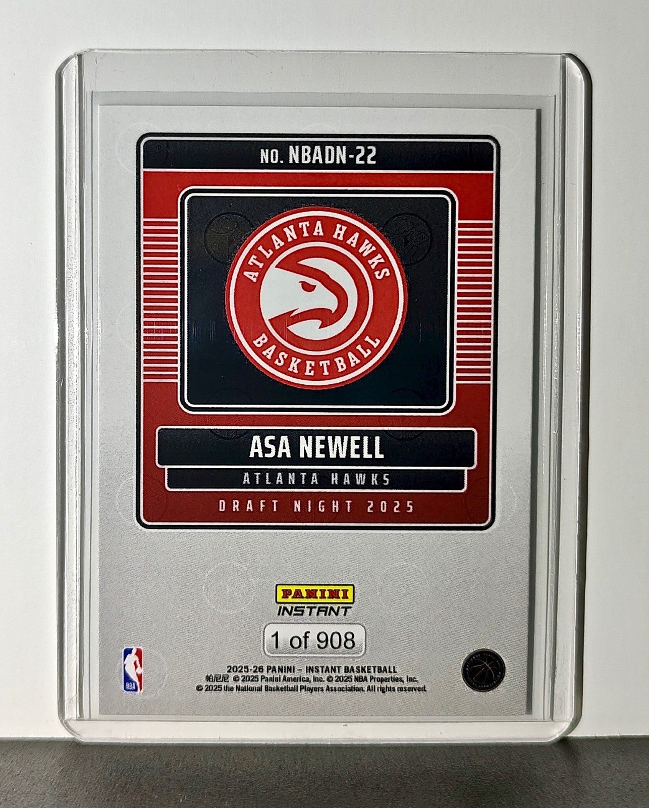 Asa Newell Rookie 2025-26 Panini NBA #22 Draft Night Card Atlanta Hawks