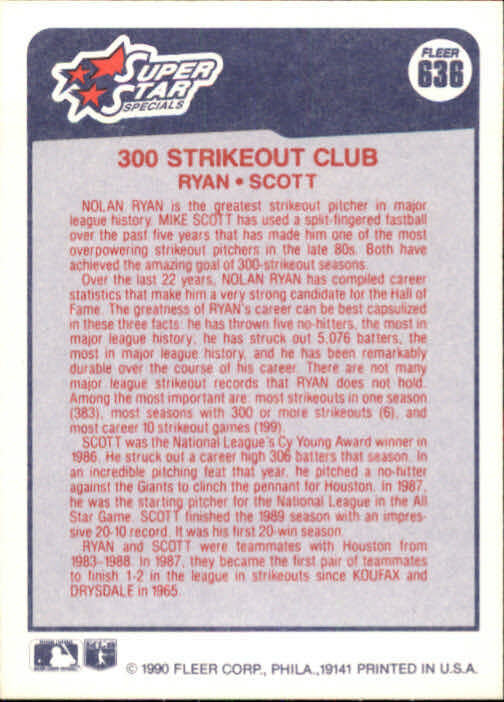 1990 Nolan Ryan / Mike Scott Fleer Baseball Card #636