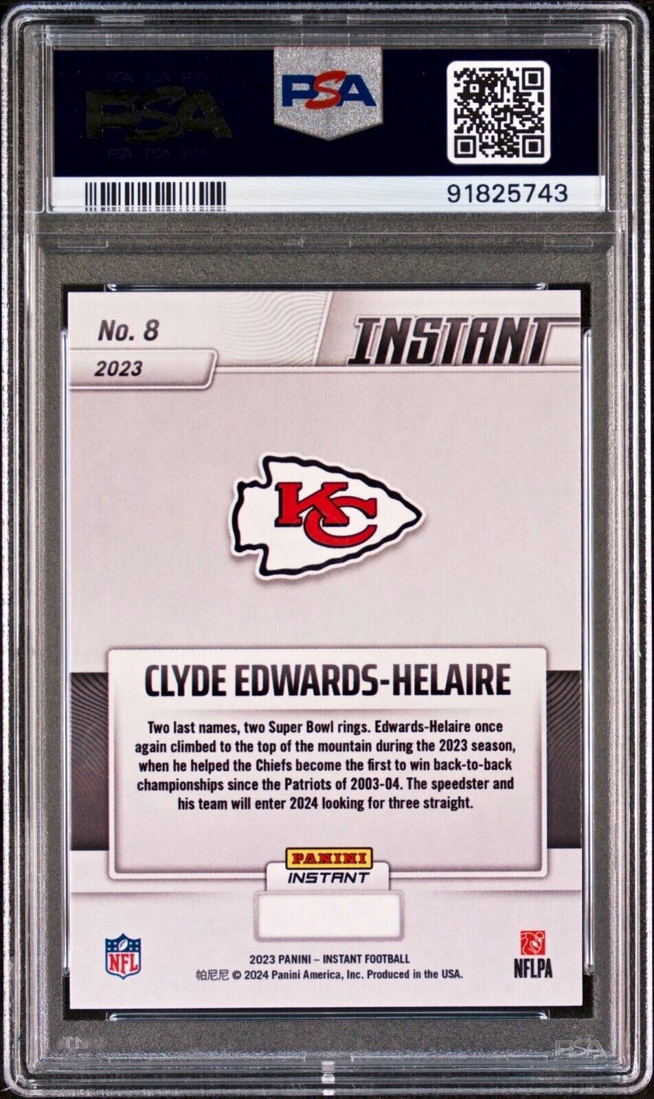 Clyde Edwards-Helaire 2023 Panini NFL Superbowl Champions #8 Card PSA 9 Mint