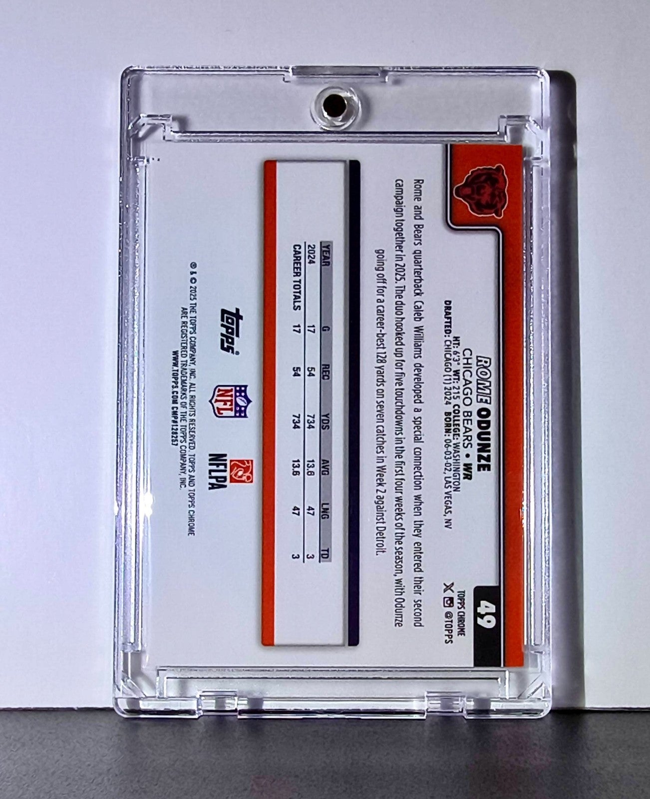 Rome Odunze 2025 NFL Topps Chrome #49 Neon Pulsar Football Card Chicago Bears