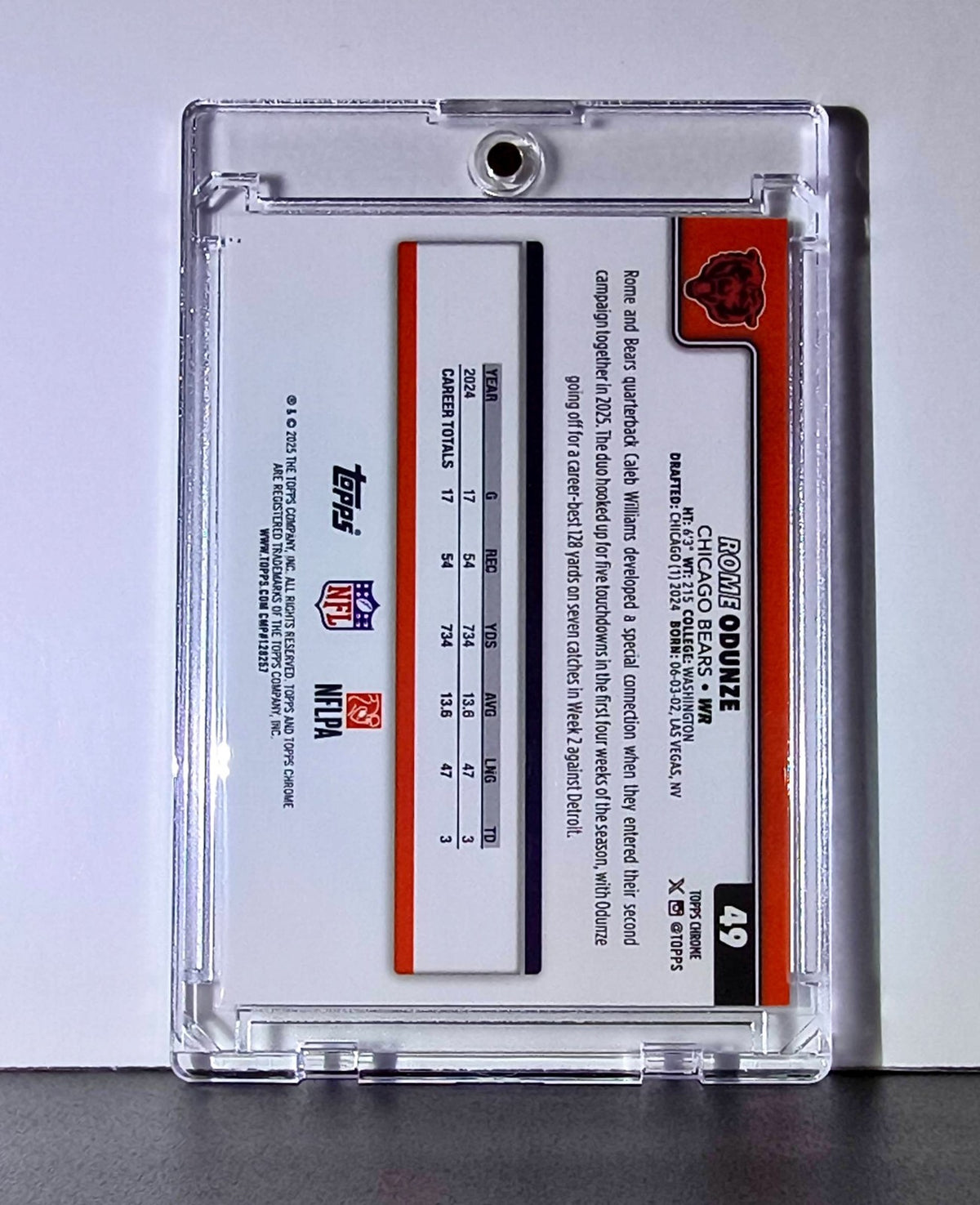 Rome Odunze 2025 NFL Topps Chrome #49 Neon Pulsar Football Card Chicago Bears
