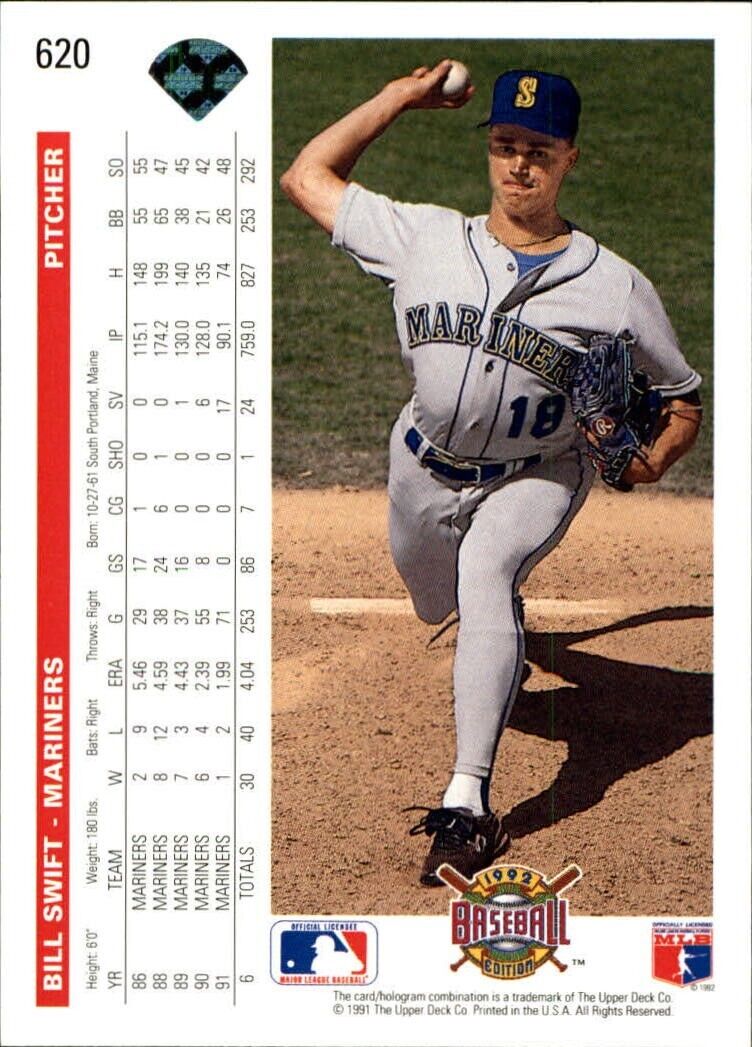 Bill Swift 1992 Upper Deck MLB #620 Baseball Card Seattle Mariners