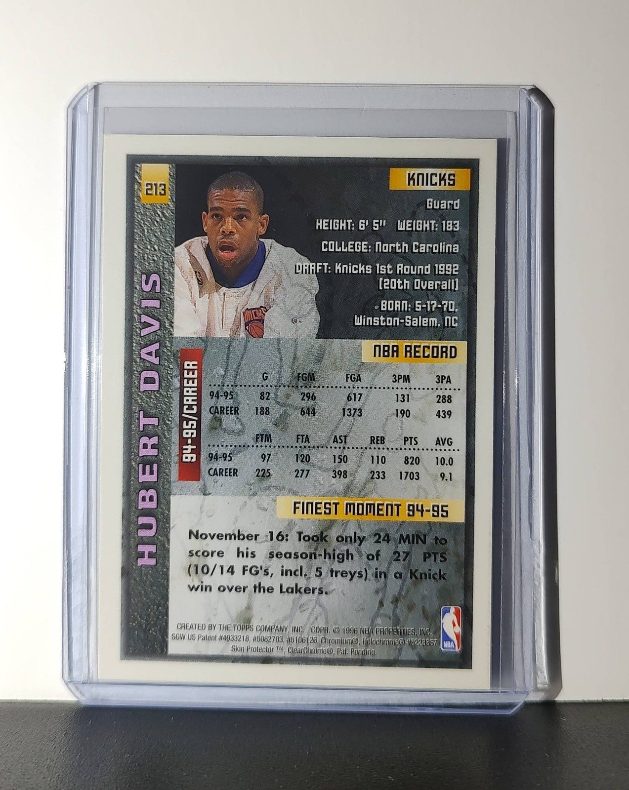 Hubert Davis 1995-96 Topps Finest NBA #213 Card New York Knicks