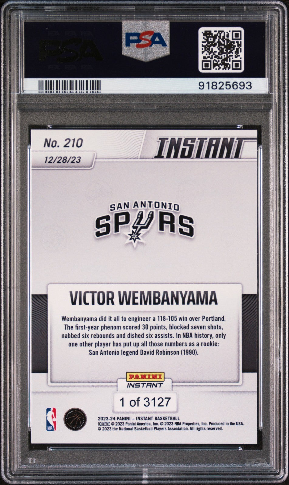 Victor Wembanyama 2023-24 Panini #210 NBA Rookie Basketball Card 1 of 3127 PSA 9
