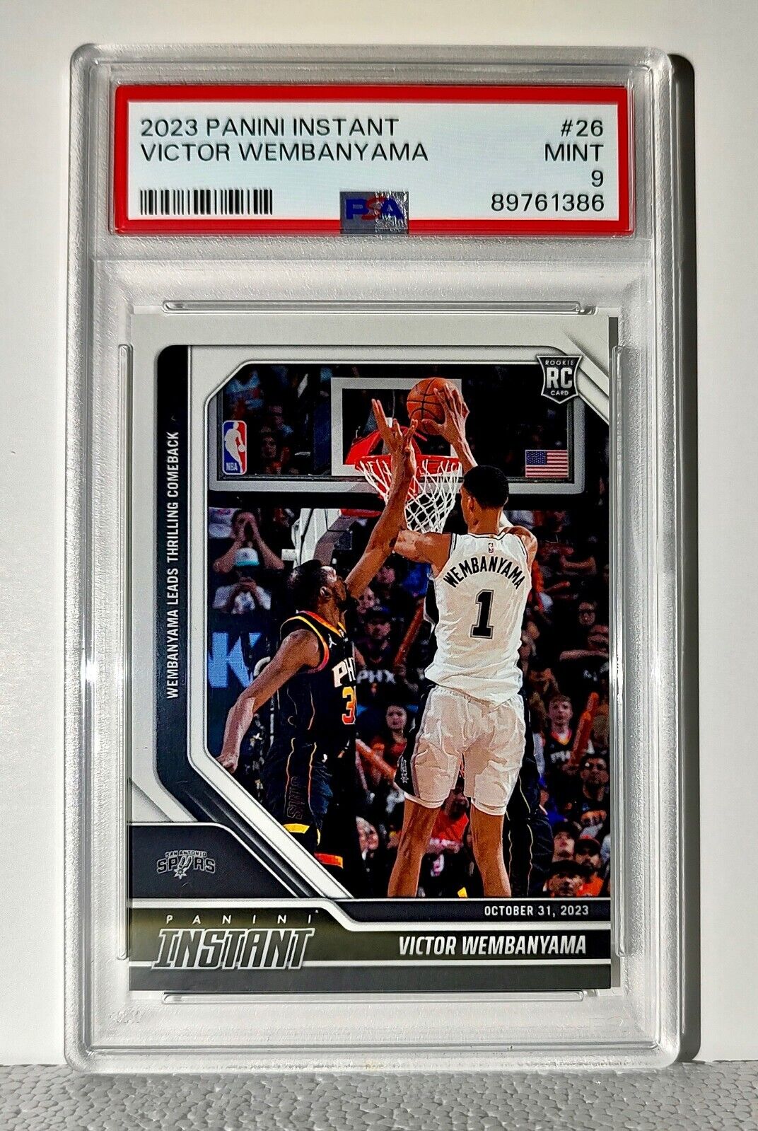 Victor Wembanyama 2023-24 Panini #26 NBA Rookie Card Spurs 1 of 10018 PSA 9 Mint