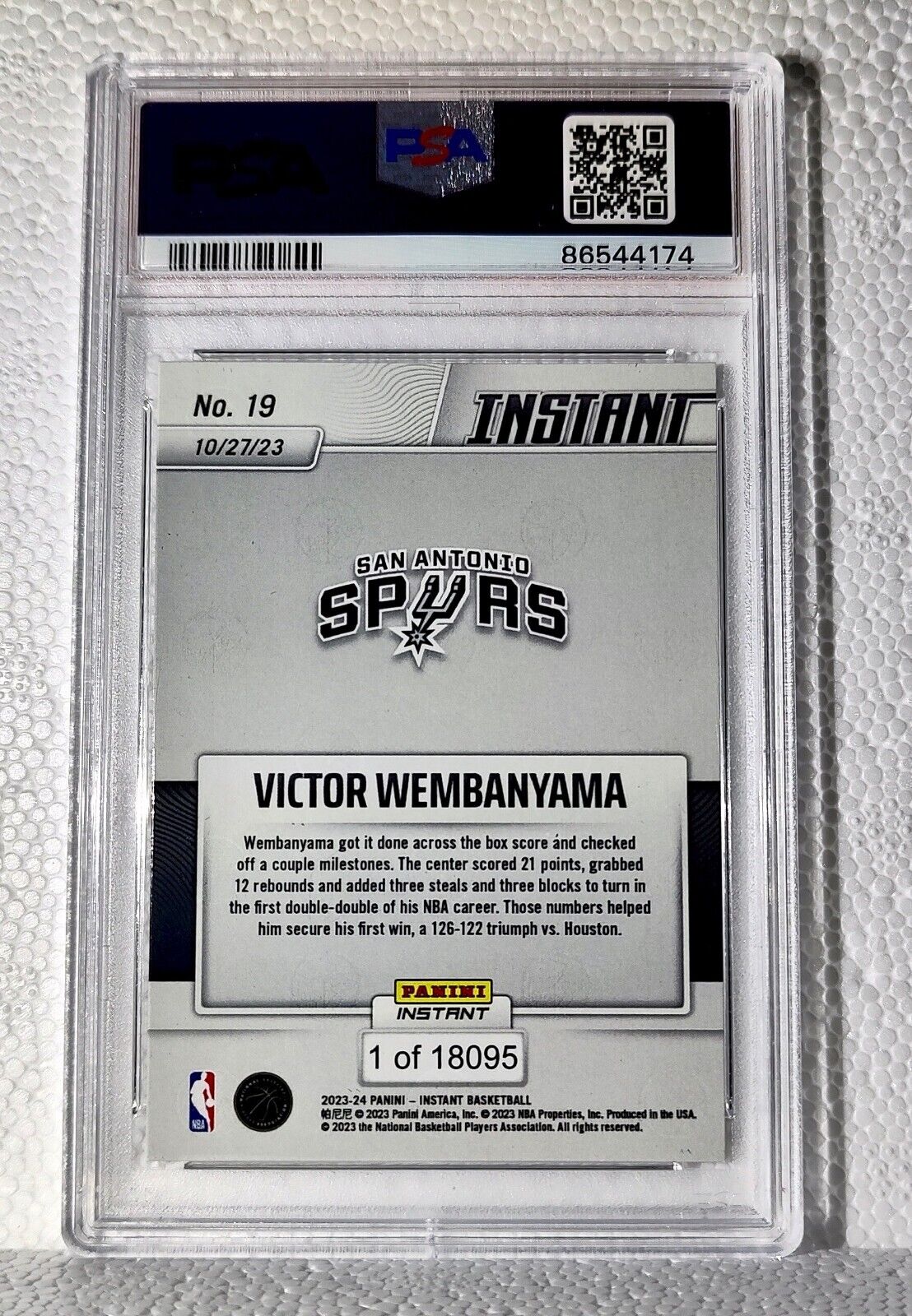 Victor Wembanyama 2023-24 Panini #19 NBA Rookie Card Spurs 1 of 18095 PSA 9 Mint