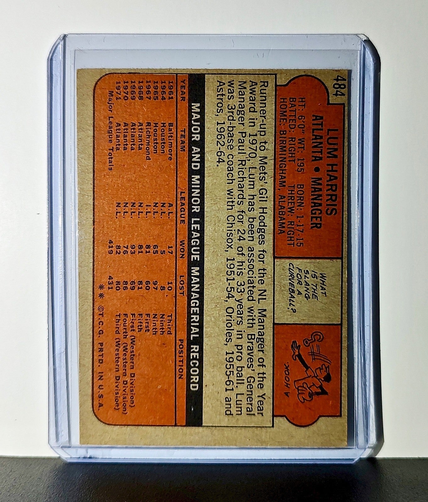 Lum Harris 1972 Topps MLB #484 Card Atlanta Braves