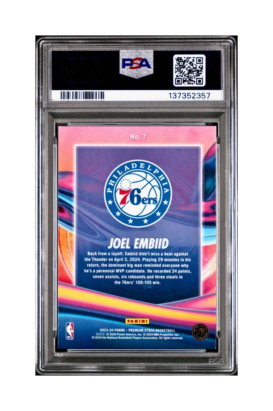 Joel Embiid 2023 Panini Hoops Premium Anti Gravity #7 PSA 10 Gem Mint