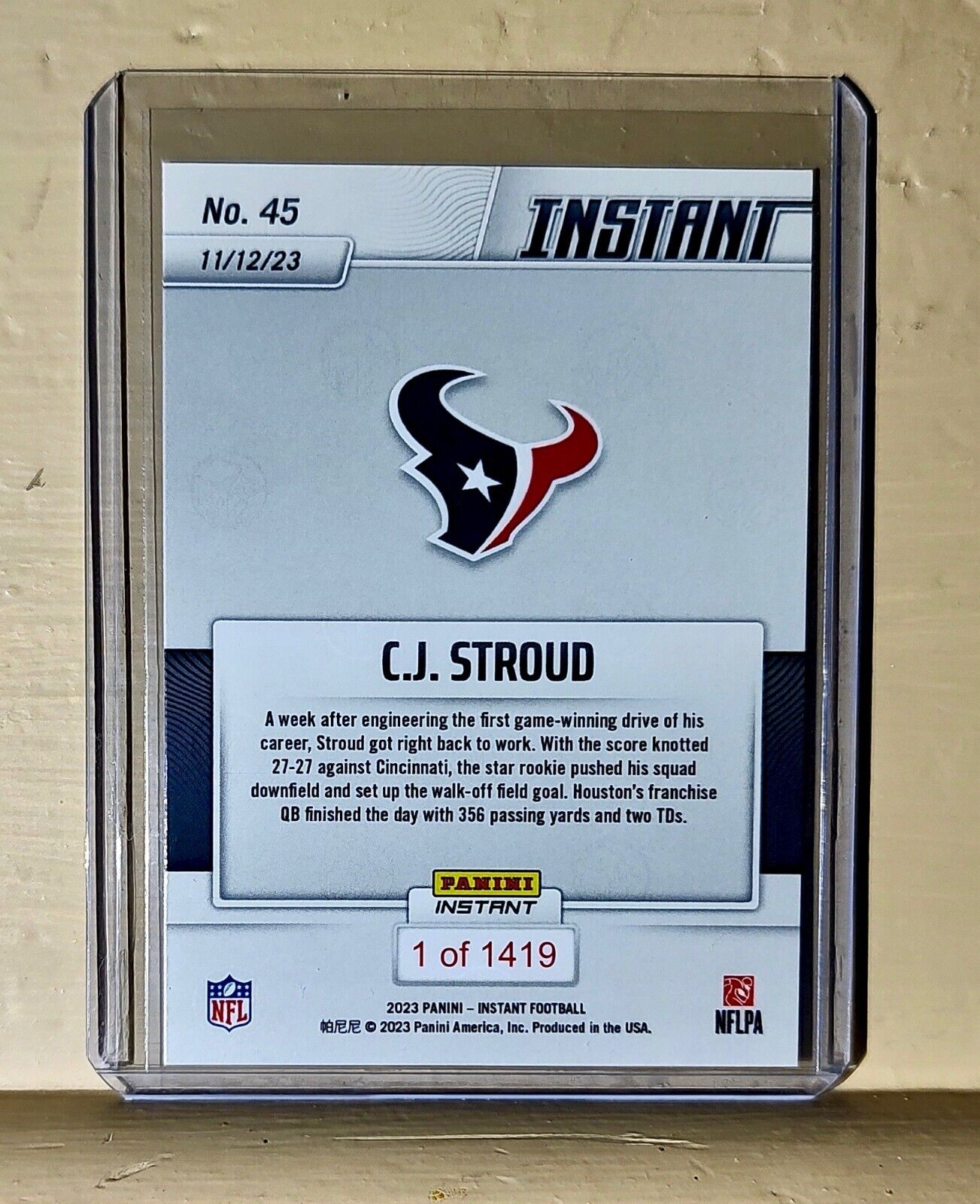 C. J. Stroud 2023 Panini NFL Rookie Football #45 Card 1 of 1419 Texans