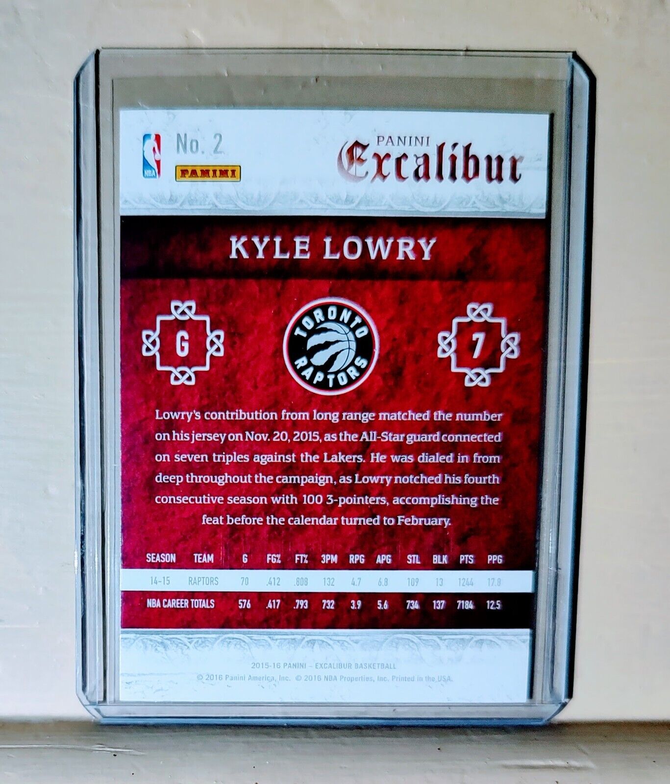 Kyle Lowry 2015-16 Panini Excalibur Basketball NBA #2 Card