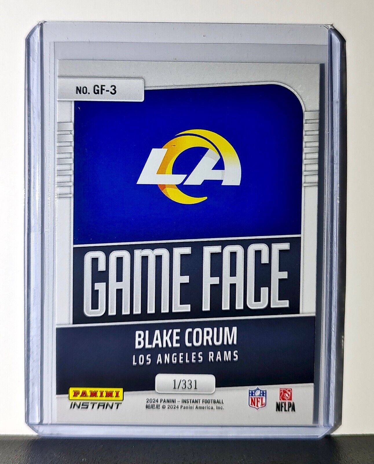 Blake Corum 2024 Panini Game Face #3 NFL Rookie Card Los Angeles Rams 1/331