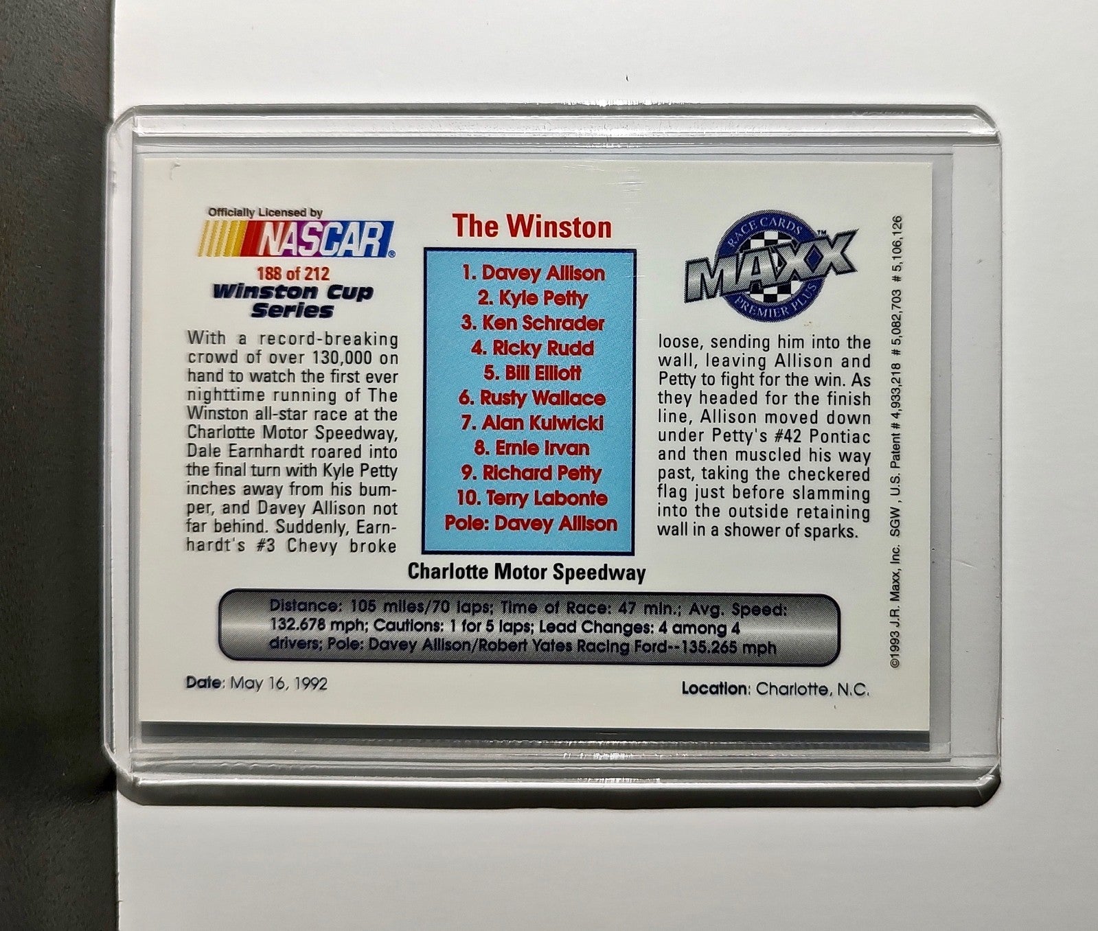 The Winston YR 1993 Maxx Premier Plus Racing #188 NASCAR Robert Yates Racing