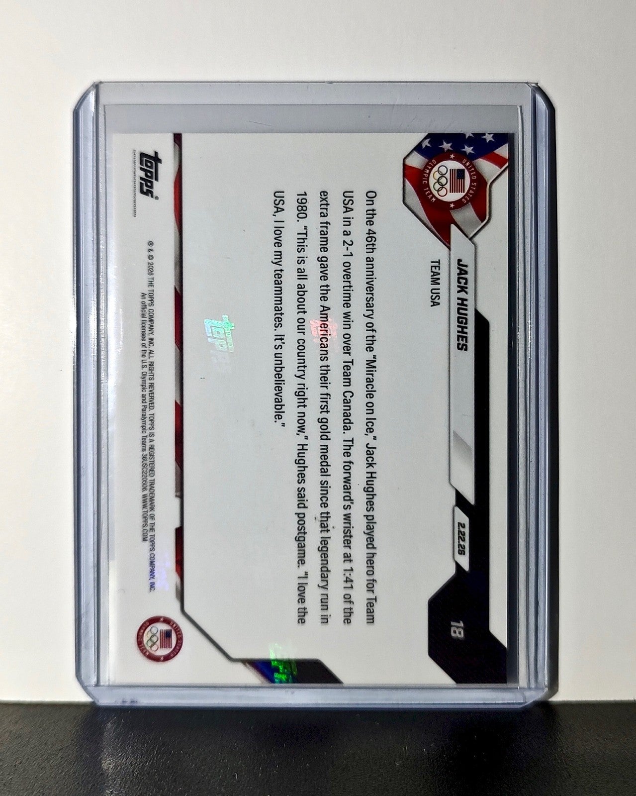 Jack Hughes 2026 Topps Now #18 Golden Goal Team USA Hockey Olympics Card