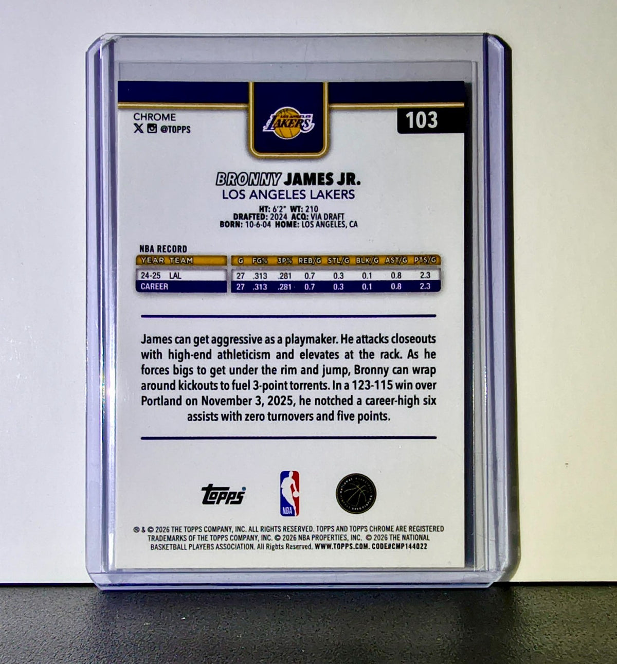 Bronny James Jr. 2025-26 NBA Topps Chrome Update Red White & Blue Refractor #103