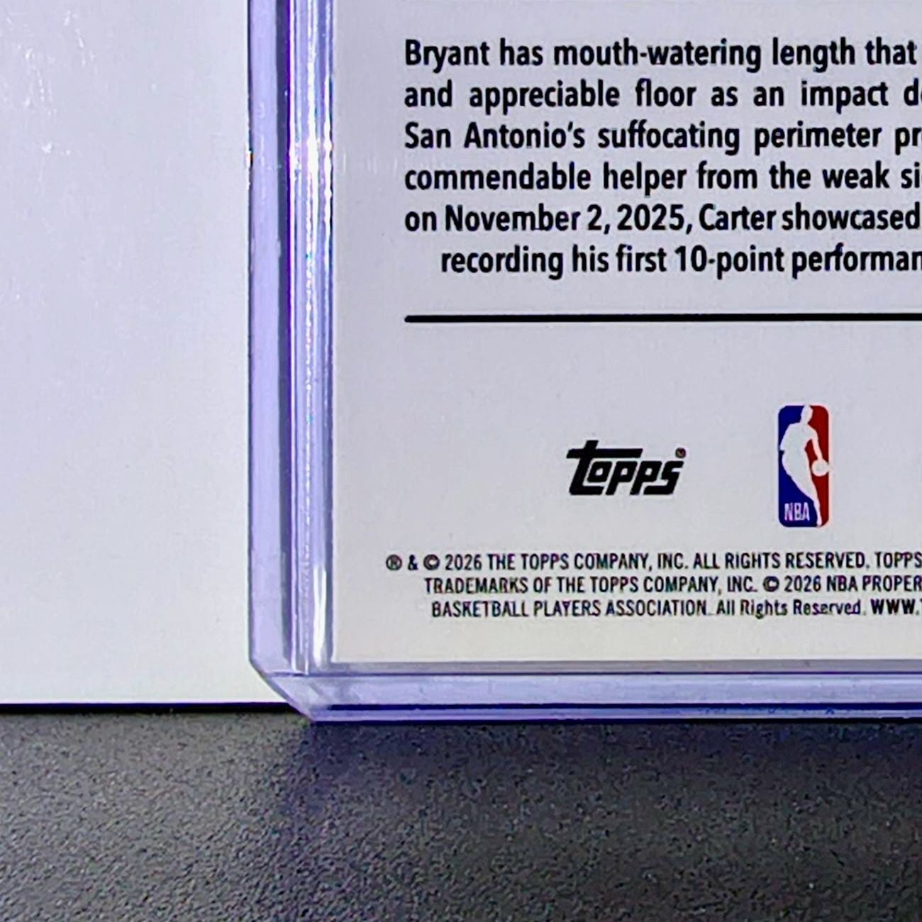 Carter Bryant Rookie 2025-26 NBA Topps Chrome Update Refractor #164 Card Spurs