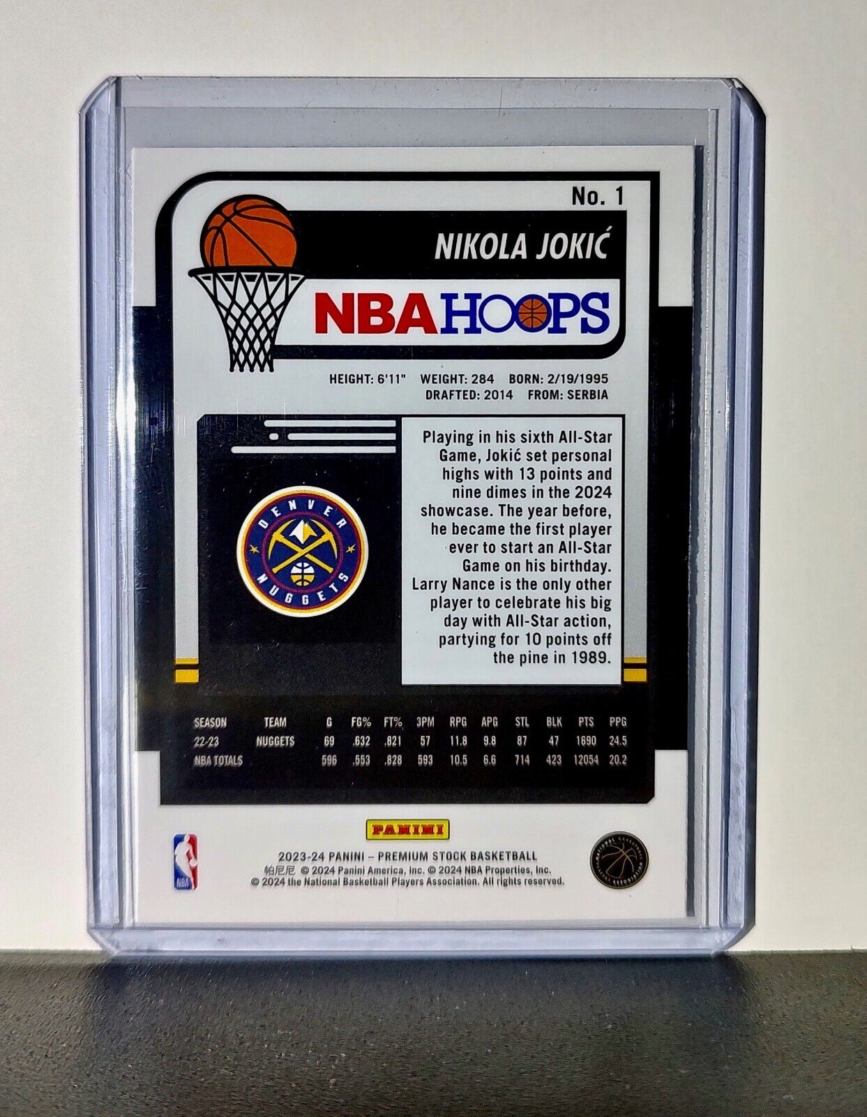 Nikola Jokic 2023-24 Panini Premium Stock NBA Hoops #1 Card Denver Nuggets