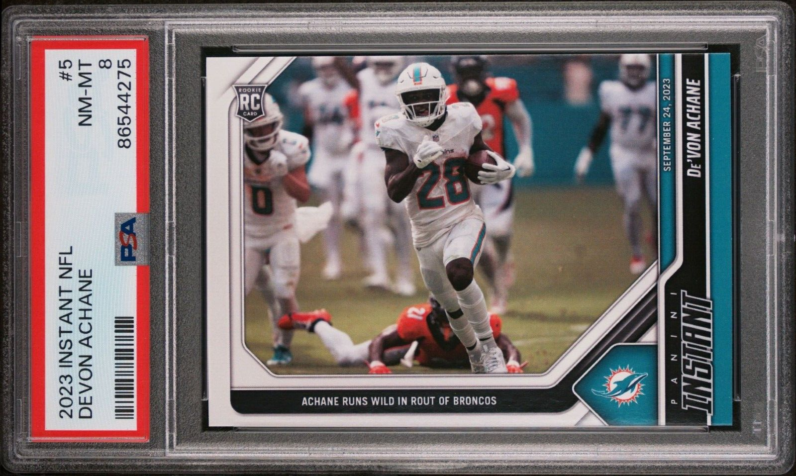 Devon Achane 2023 Panini NFL Rookie #5 Card 1 of 201 Colts PSA 8 Near Mint-Mint