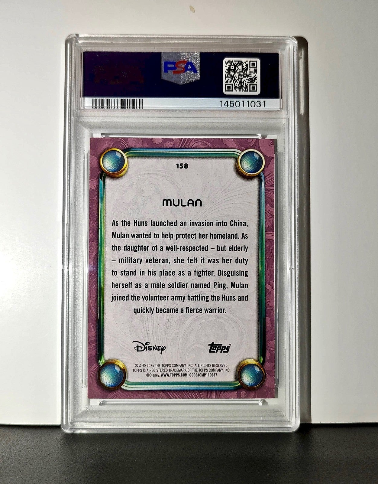 Mulan 2025 Topps Disney Cartoon Princess #158 Card Mulan PSA 9
