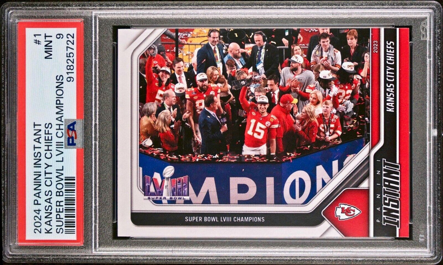 2023 Kansas City Chiefs Panini NFL Superbowl LVIII Champions #1 Card PSA 9 Mint