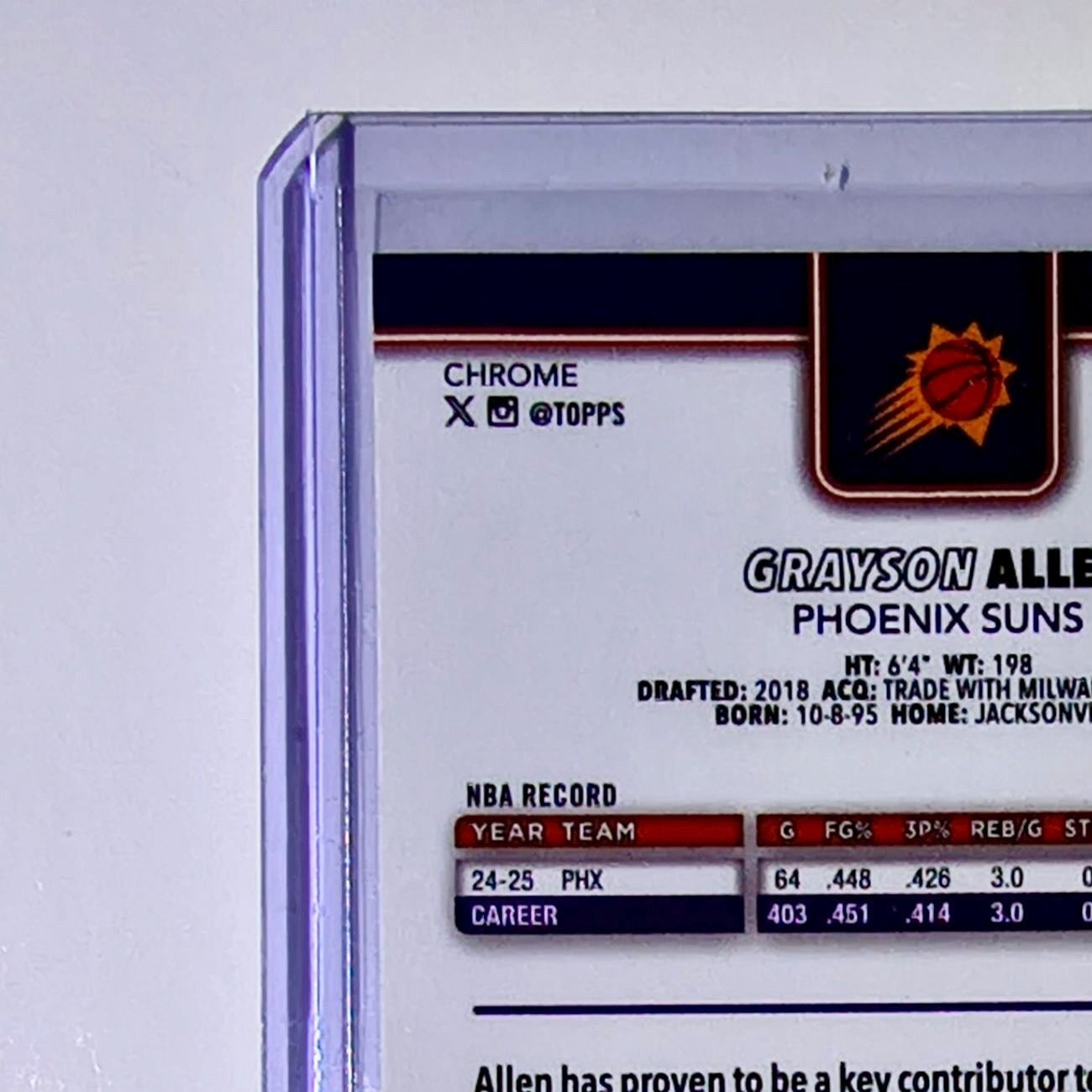 Grayson Allen 2025-26 NBA Topps Chrome Update Refractor #95 Card Phoenix Suns