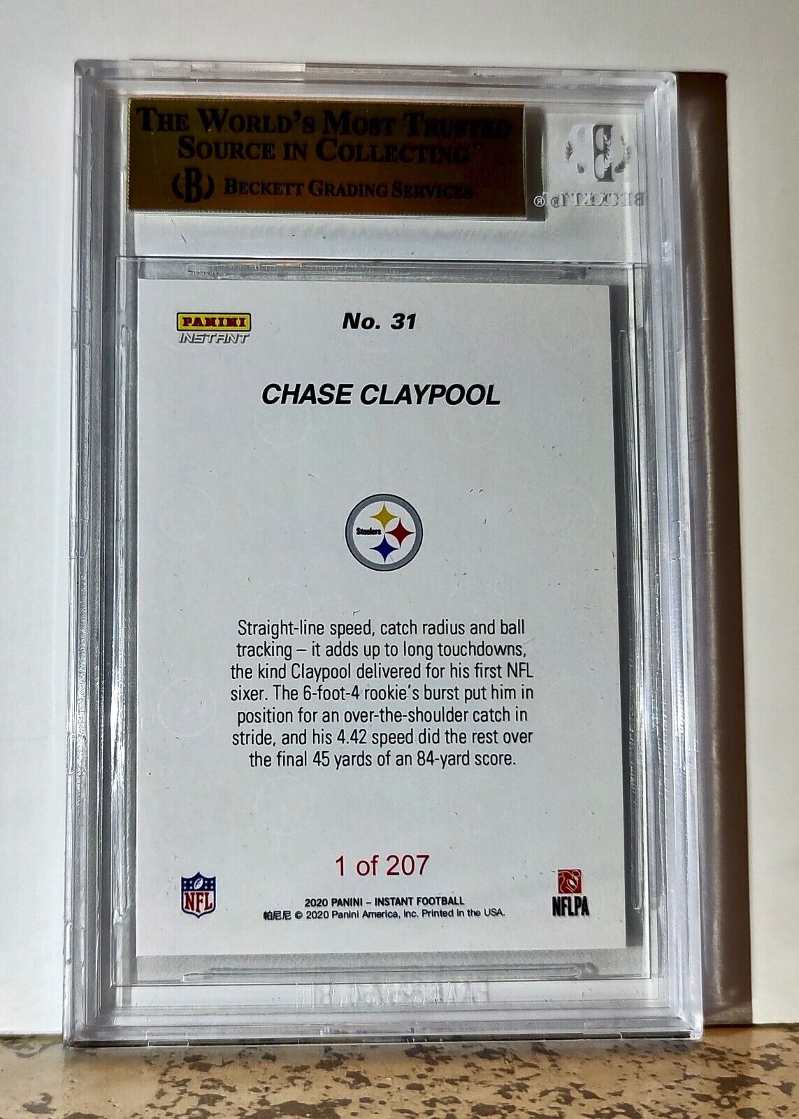 Chase Claypool 2020 Panini NFL #31 Rookie 1 of 207 BGS 9.5 Gem Mint Steelers