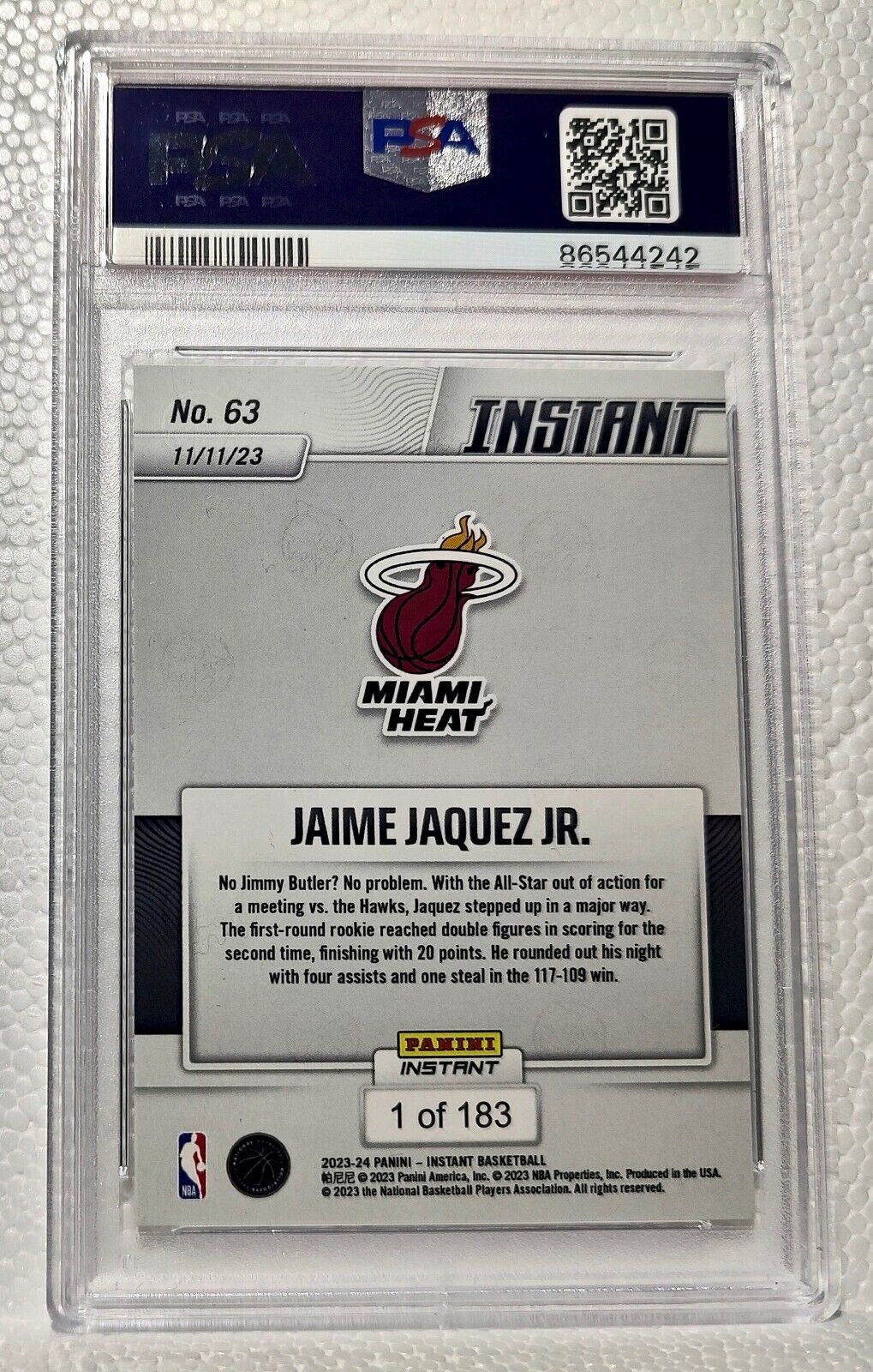 Jaime Jaquez Jr. 2023-24 Panini #63 NBA Rookie Card 1 of 183 PSA 10 Gem Mint