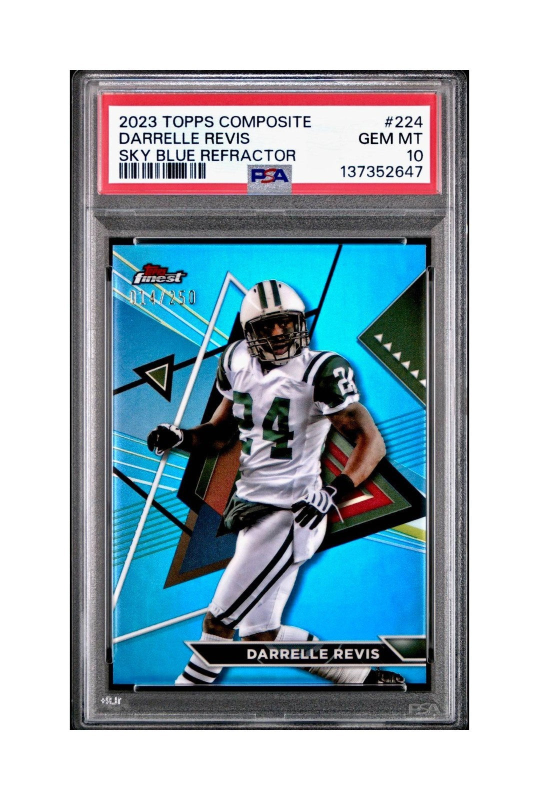 Darelle Revis 2023 Topps Finest #224 014/250 Sky Blue Refractor PSA 10 Gem Mint