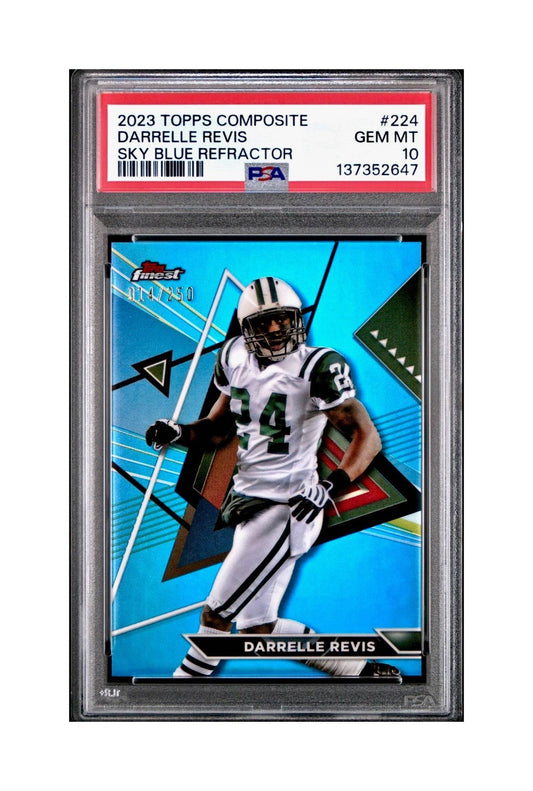 Darelle Revis 2023 Topps Finest #224 014/250 Sky Blue Refractor PSA 10 Gem Mint