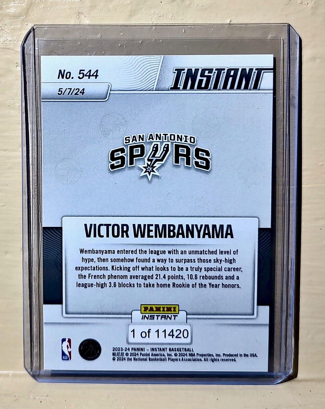 Victor Wembanyama 2023-24 Panini #544 NBA Rookie of the Year Card 1 of 11420