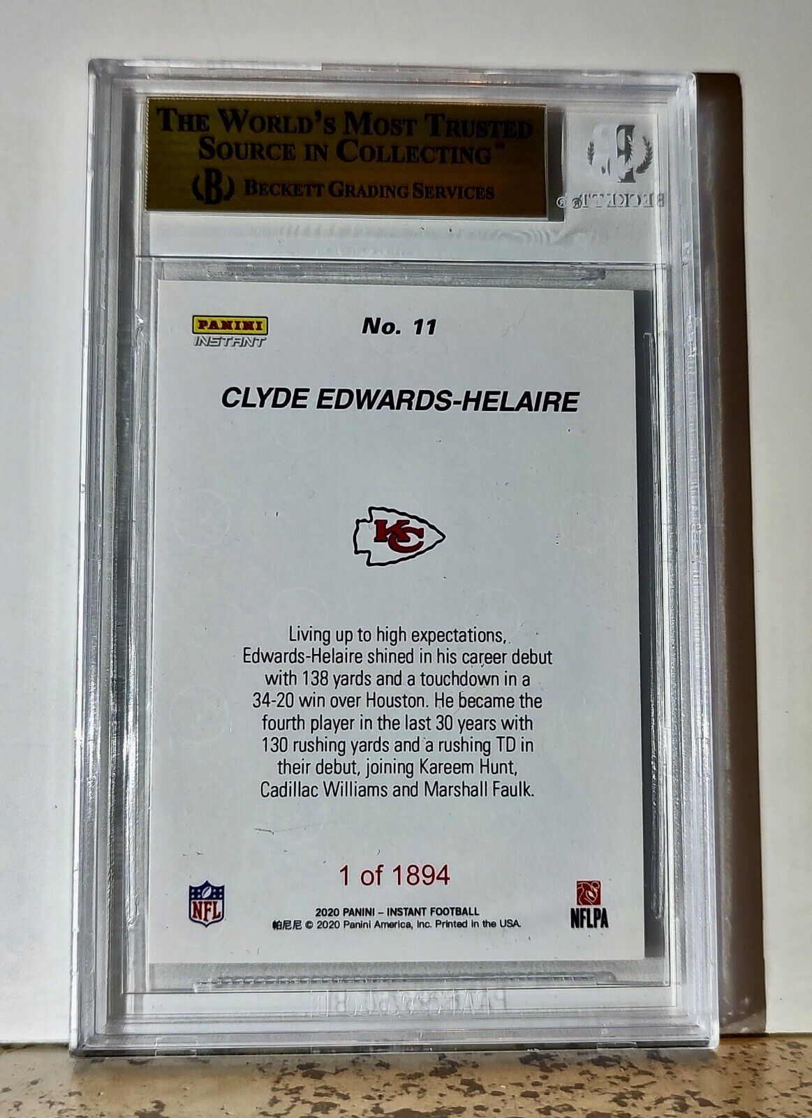 Clyde Edwards-Helaire 2020 Panini NFL #11 Rookie 1 of 1894 BGS 9.5 KC Chiefs