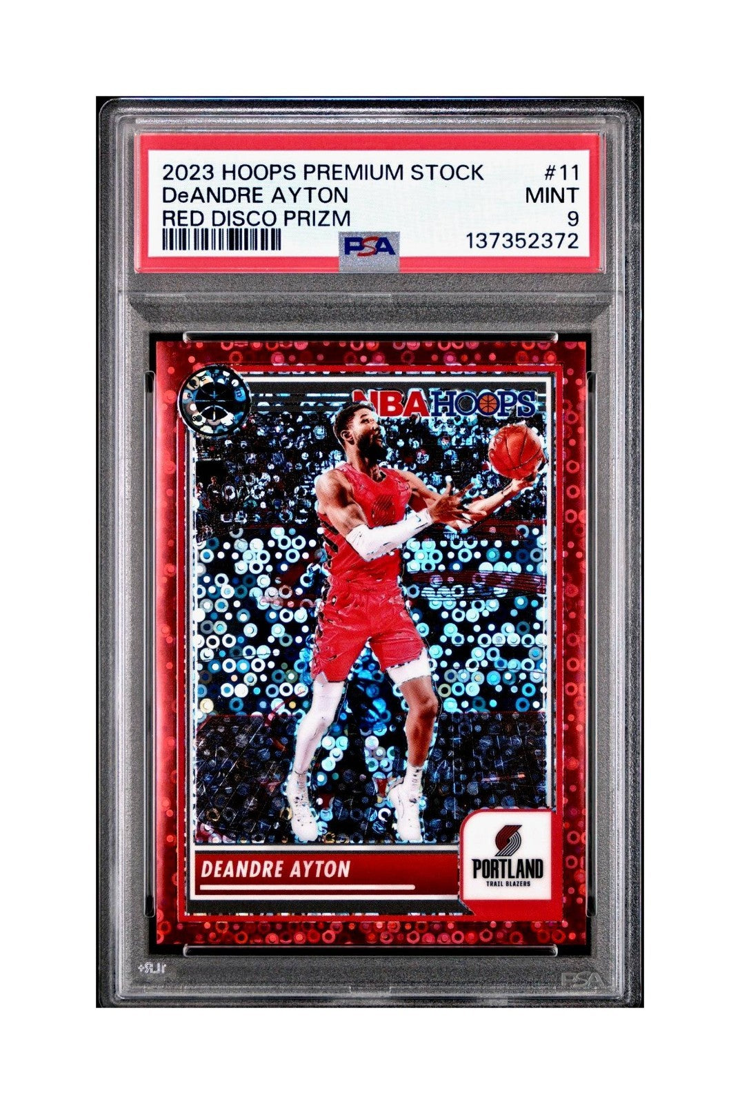 DeAndre Ayton 2023 Panini Hoops Premium #11 114/149 Red Disco Prizm PSA 9 Mint