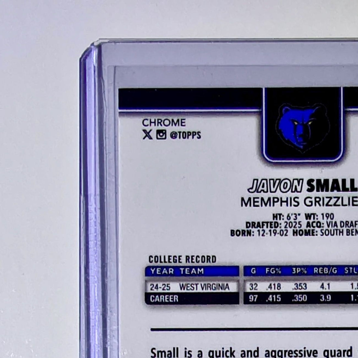 Javon Small Rookie 2025-26 NBA Topps Chrome Update X-Fractor #199 Card Grizzlies