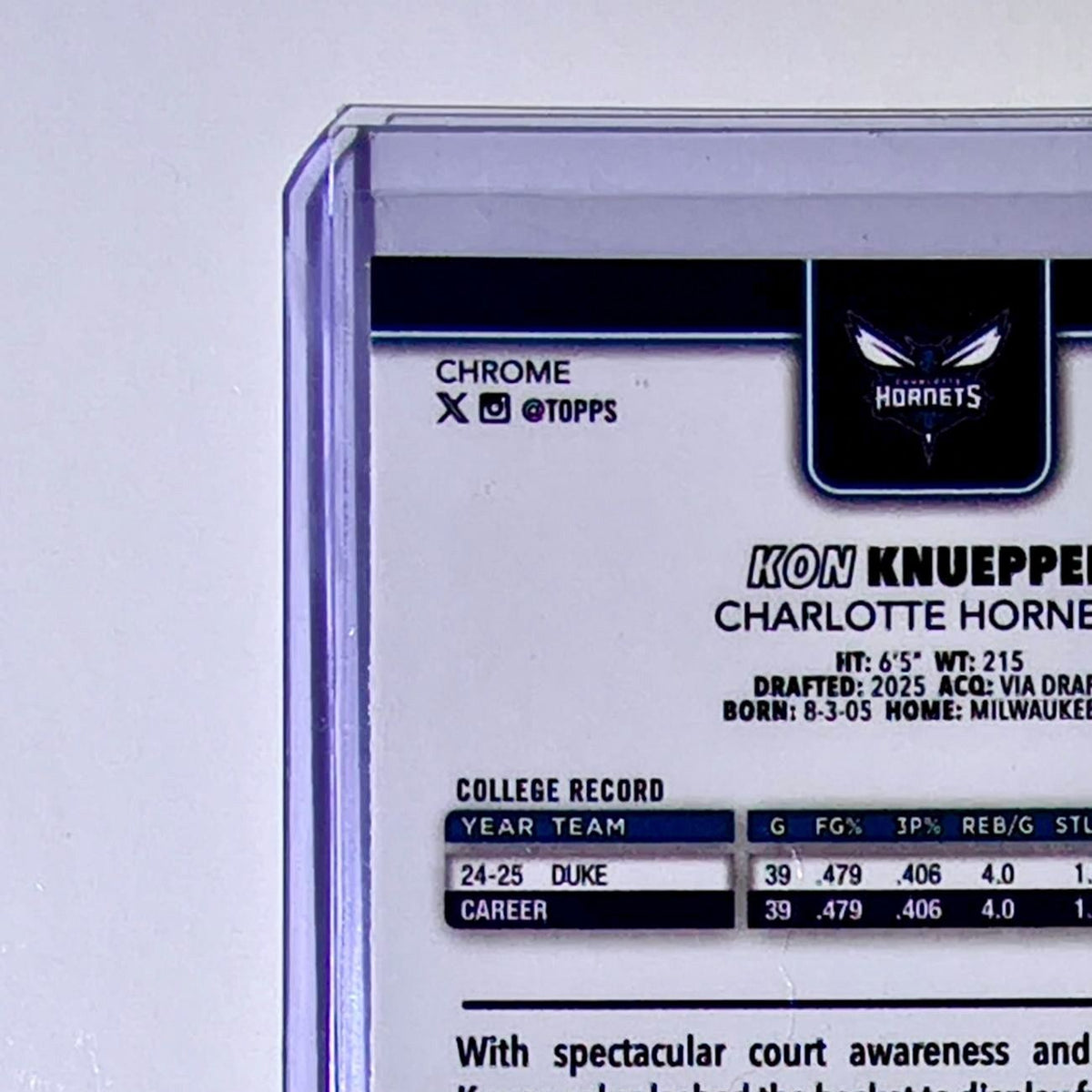 Kon Knueppel Rookie 2025-26 NBA Topps Chrome Update #154 Card Charlotte Hornets