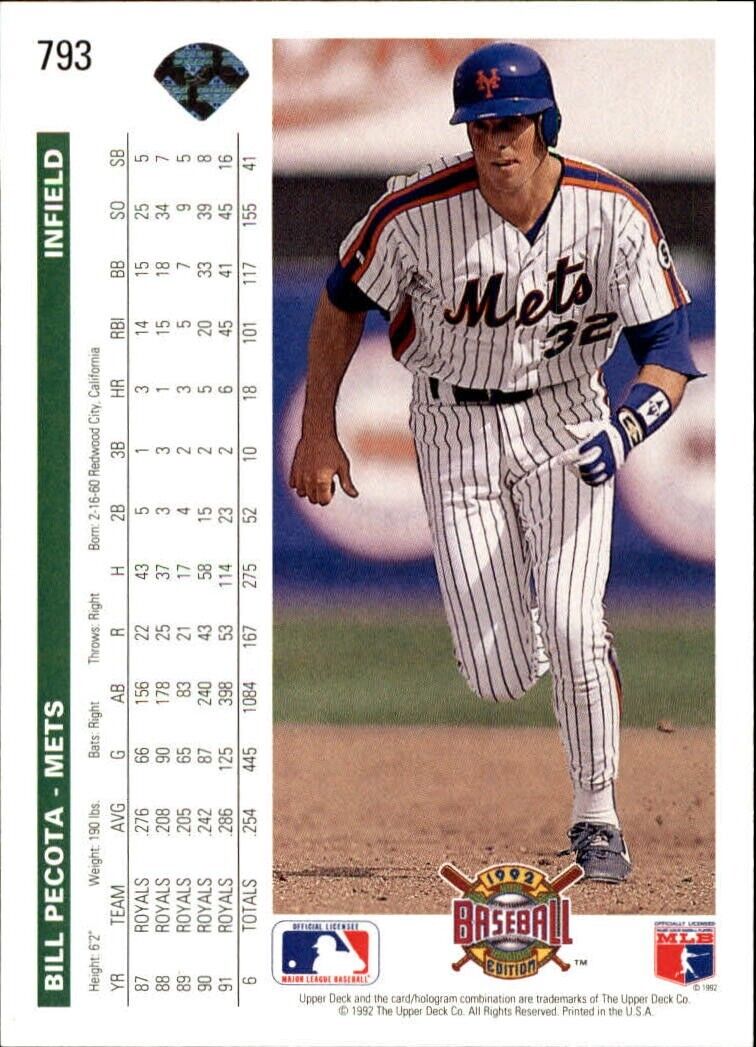 Bill Pecota 1992 Upper Deck MLB #793 Baseball Card New York Mets