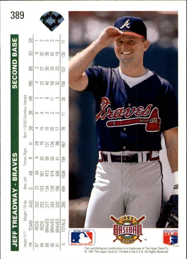 Jeff Treadway 1992 Upper Deck MLB #389 Baseball Card Atlanta Braves